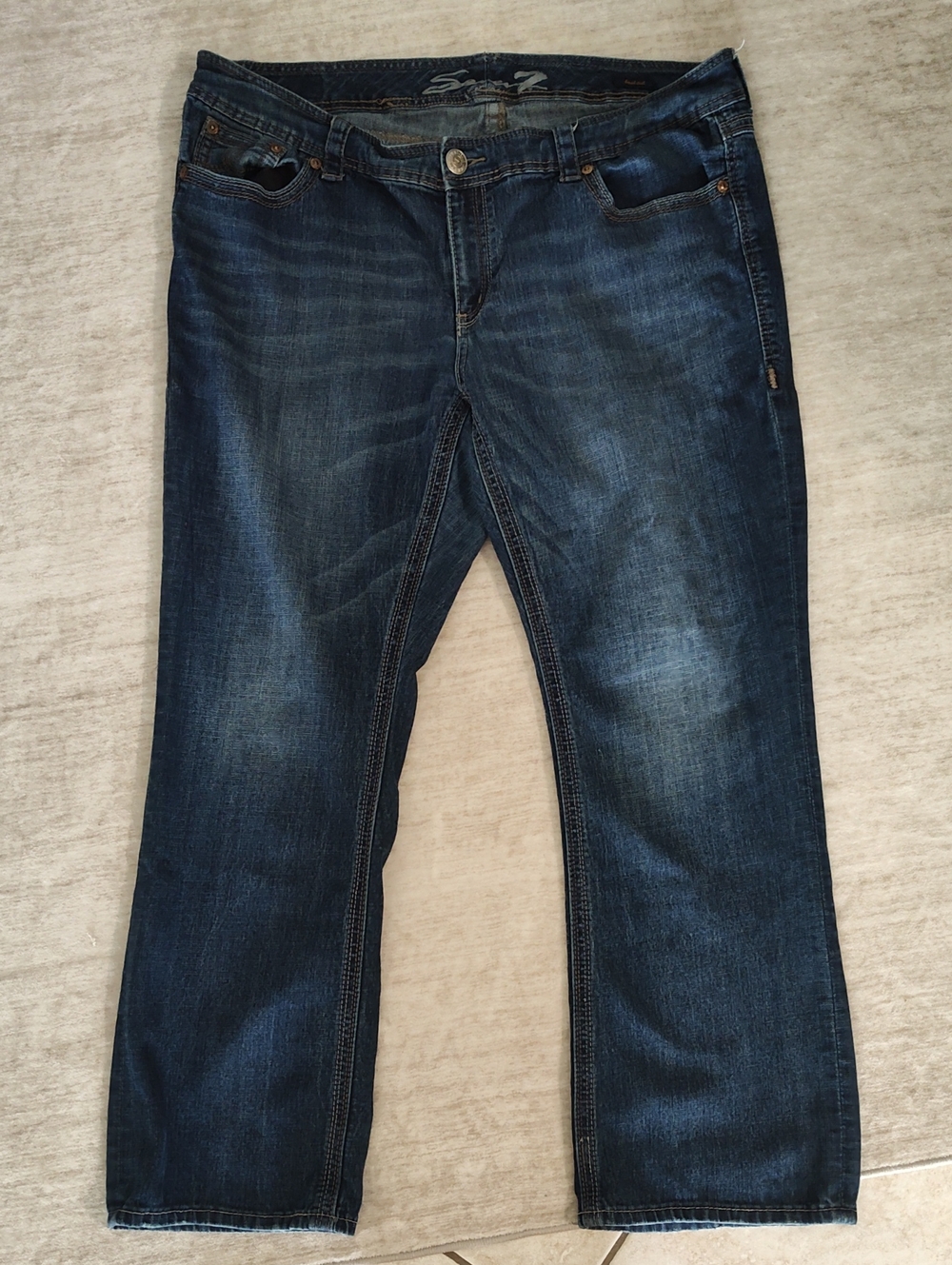 Seven7 Bootcut Luxe Dark Blue Washed Light Distressed Relaxed Stretch Sz 22 Wm